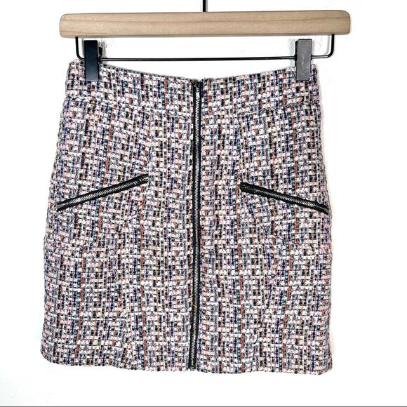 ASOS size 0 pink tweed a line mini skirt with front zipper accents B112 - Picture 1 of 5